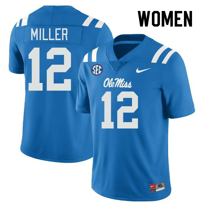 Women #12 Jett Miller Ole Miss Rebels College Football Jerseys Stitched-Power Blue